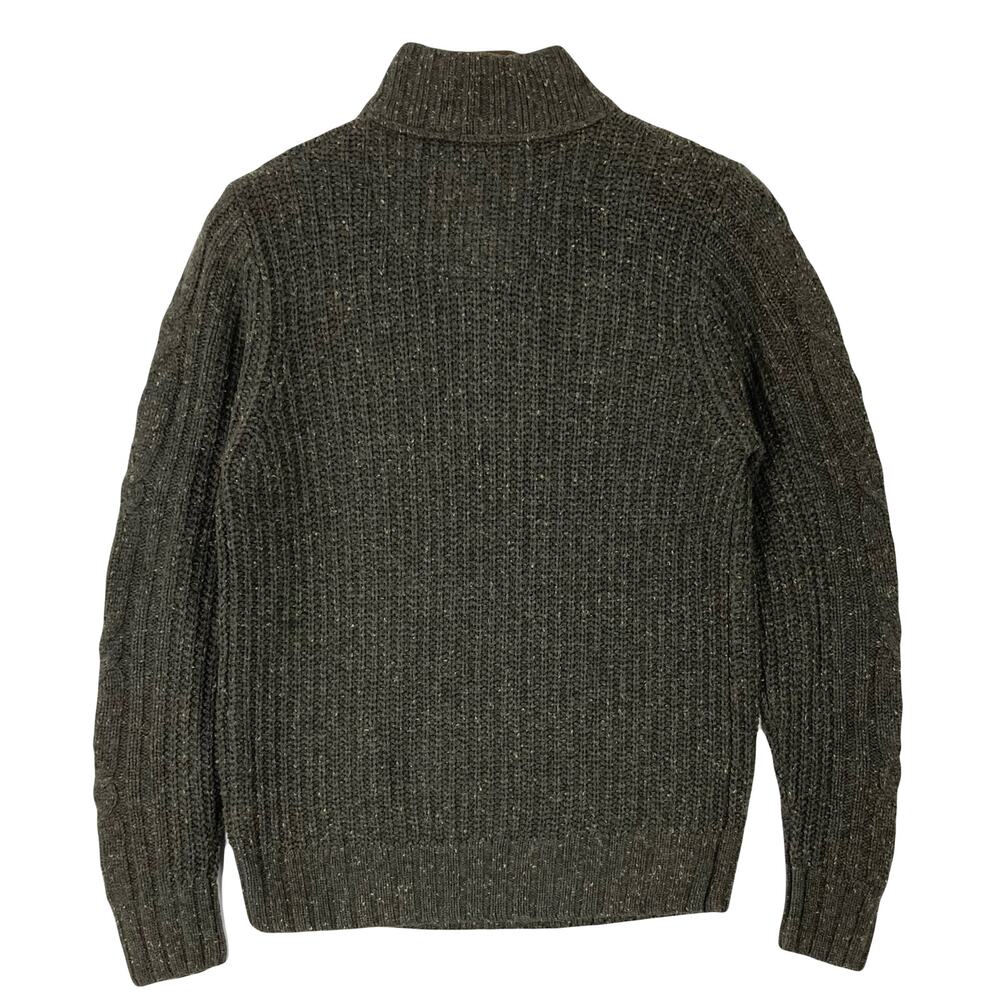 Nwot NEXT Sweater Men M Brown Wool-Blend Cable Knit Speckled 1/4-Btn Mock-Neck - Picture 2 of 11